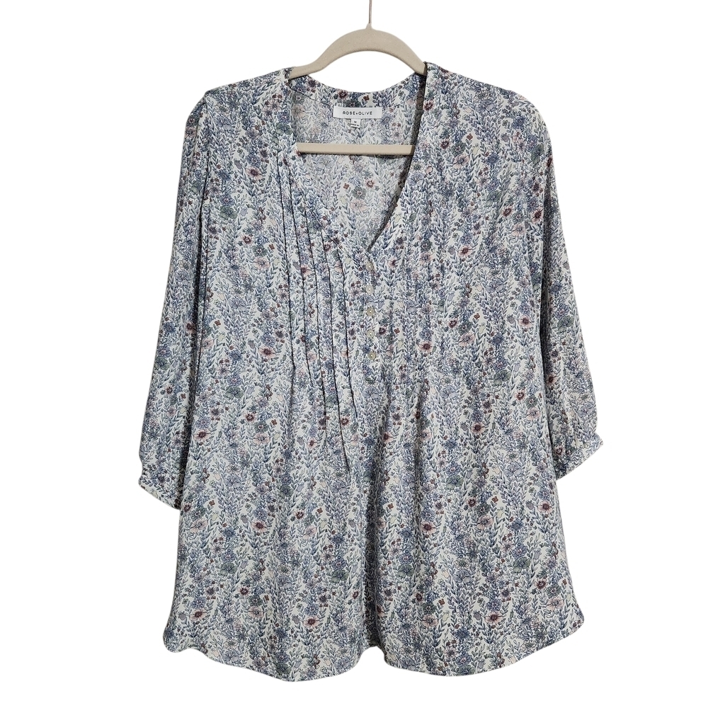 Rose + Olive Floral Tunic Top Lightweight Boho Women's Plus Sz 1X